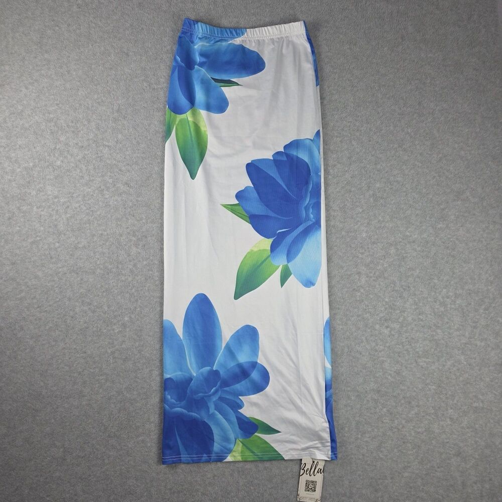 Bella Barnett Maxi Skirt Womens 24" Waist White Blue Floral New With Tags